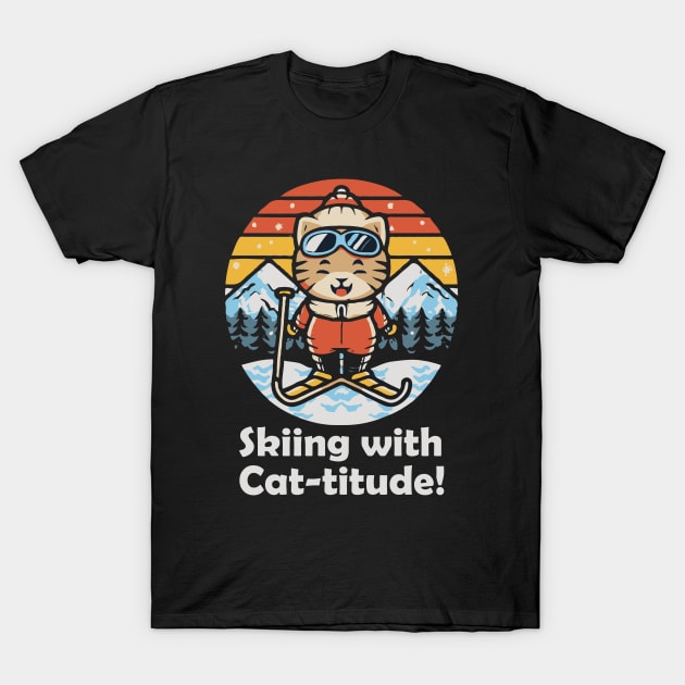 Skiing with Cat-itude! Skiing Cat T-Shirt by Chrislkf